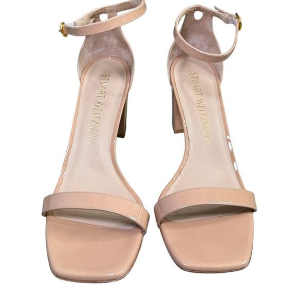 Stuart Weitzman Size 11B Ankle Strap Block Heel Sandal Nude Pink Patent Leather - Picture 2 of 12